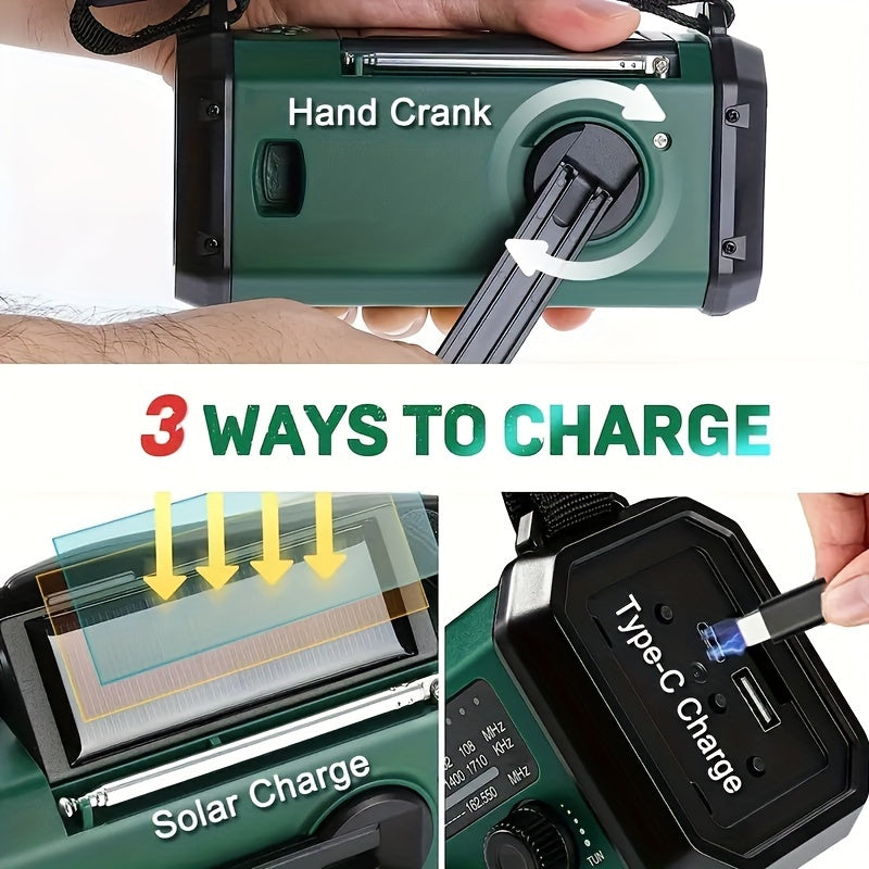 Solar Hand Crank Emergency Weather Radio with Flashlight & Phone Charger for Camping Hiking Outdoor Survival Power Outage Preparedness