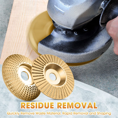 Carbide Abrasive Disc Set for Angle Grinders Gold 3-Piece Wood Shaping Kit Flat Bevel Arc 4 Inch for Woodworking Carving Sanding