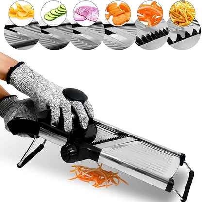 Adjustable Vegetable Slicer with 6 Thickness Settings & Safety Guard for Potatoes, Cucumbers, Carrots