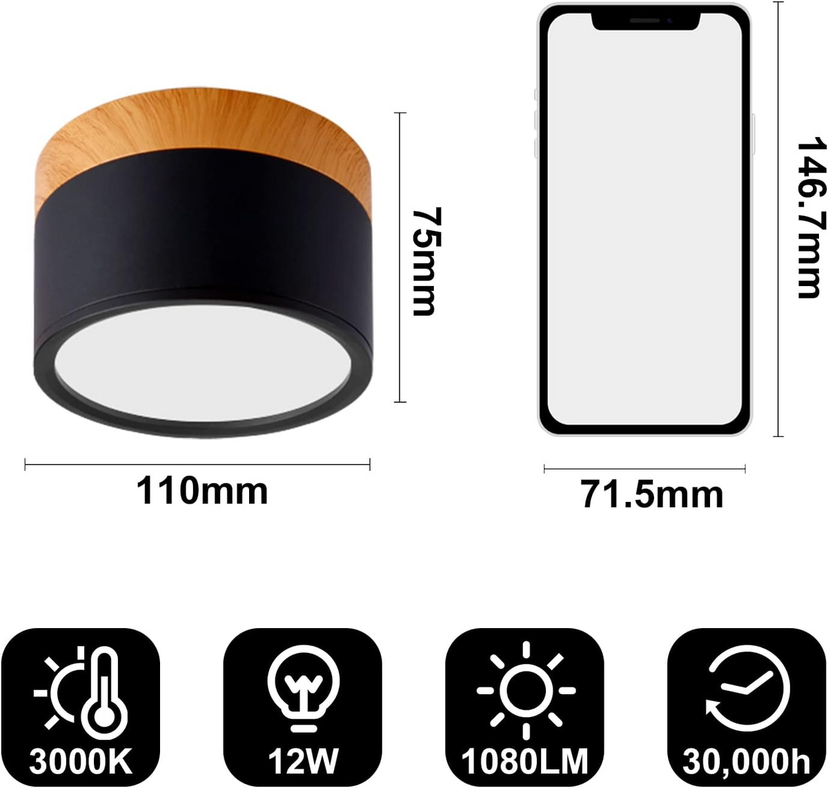Round LED Flush Mount Light Fixture Wood Accent Aluminum 5W 7W for Entryway Bedroom Kitchen Hallway Ceiling Lamp Modern Minimalist Scandinav