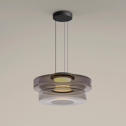 Geometric Tiered Glass Overhead Fixture 12W LED Ambient Lighting Dining Kitchen Island Adjustable Suspension Cord Architectural Style