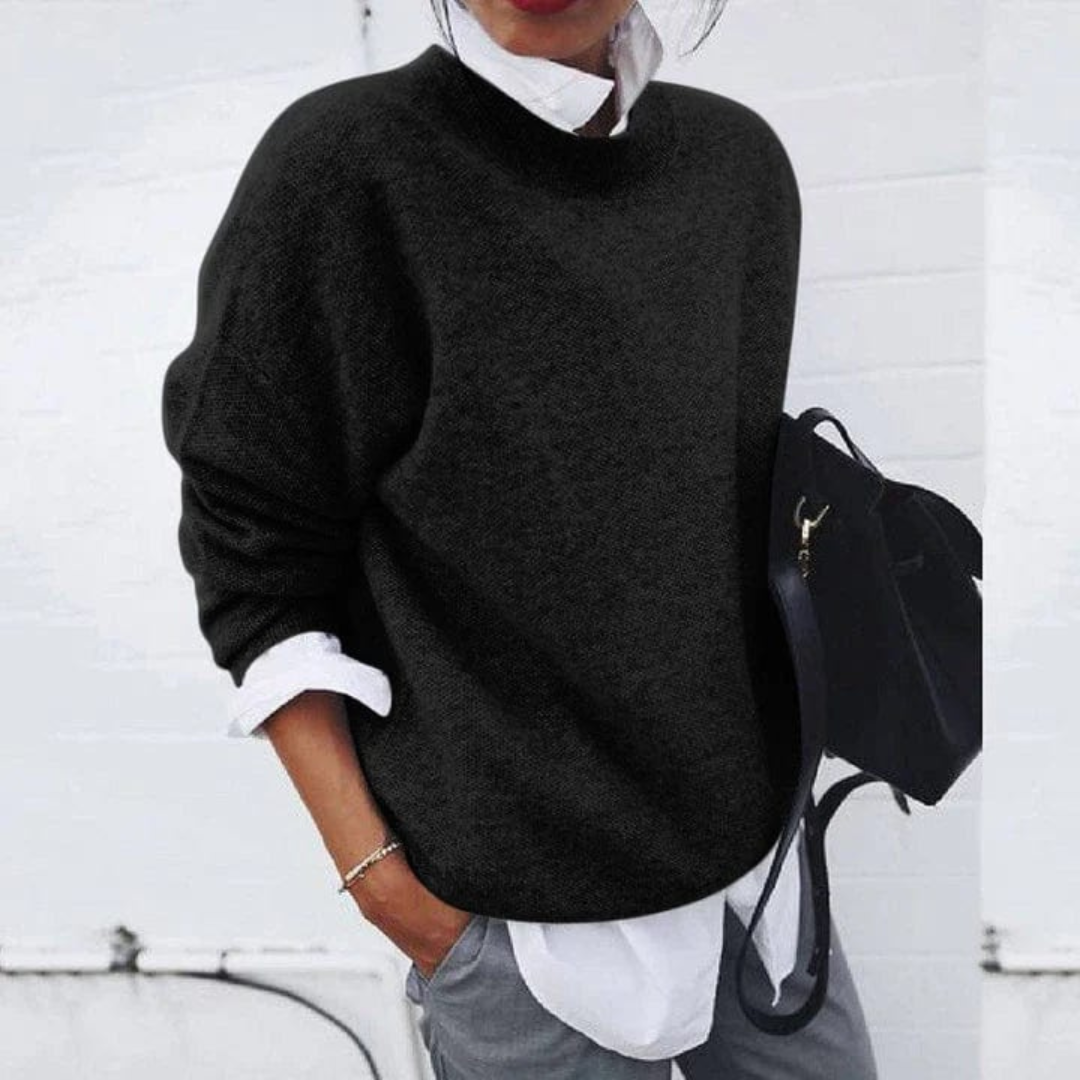 Women's Relaxed Pullover Sweater in Soft Polyester – Crew Neck Long Sleeve Casual Top for Everyday Comfort & Layering Year-Round