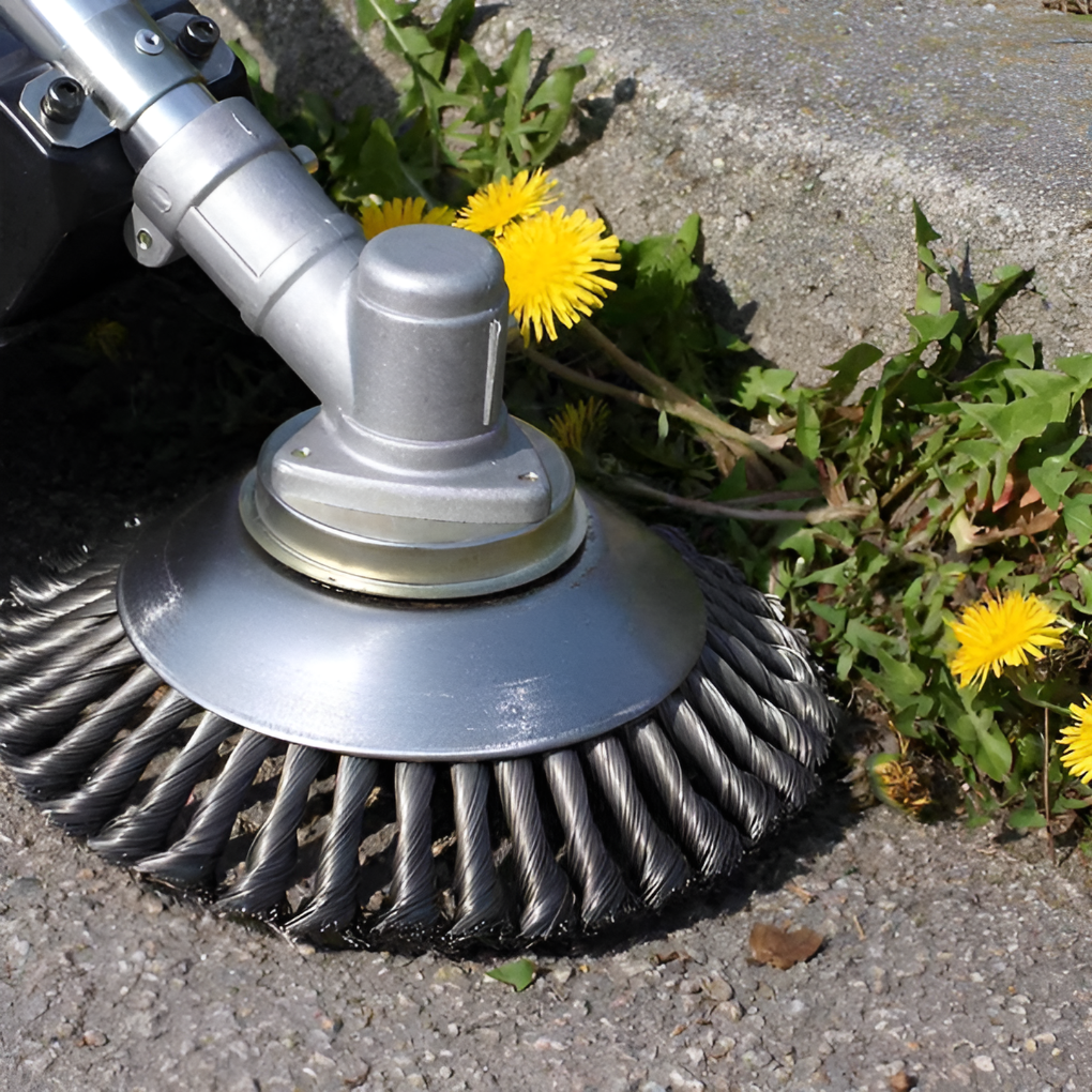 Accesorio para desbrozadora con cepillo de alambre de acero al carbono, herramienta de jardín y deshierbe para entradas y patios