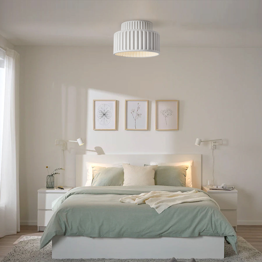 Lámpara de techo de resina de montaje empotrado, casquillo E27, pantalla texturizada, color blanco, para cocina, dormitorio, pasillo, perfil bajo, diseño escandinavo minimalista moderno