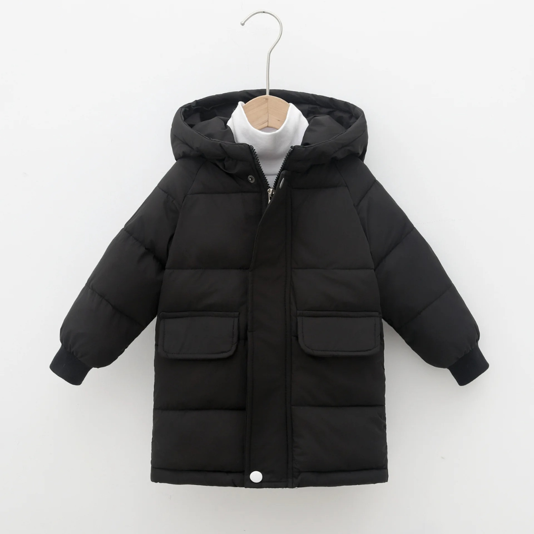 Insulated Longline Hooded Puffer Jacket for Kids – Full-Zip Heavyweight Winter Coat Ages 3-12