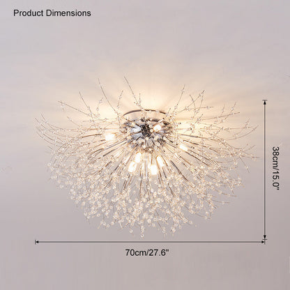 Lámpara de techo de montaje empotrado con diseño de diente de león de cristal: accesorio de 16 pulgadas en dorado y plateado para dormitorio, pasillo y baño
