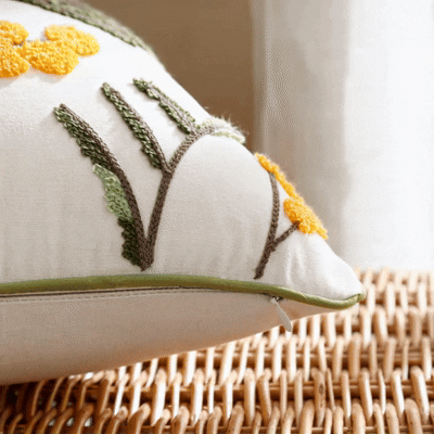 Yonder Cushion Cover - Microfiber Blend, Floral Embroidery for Sofa