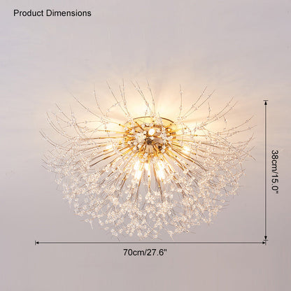 Lámpara de techo de montaje empotrado con diseño de diente de león de cristal: accesorio de 16 pulgadas en dorado y plateado para dormitorio, pasillo y baño