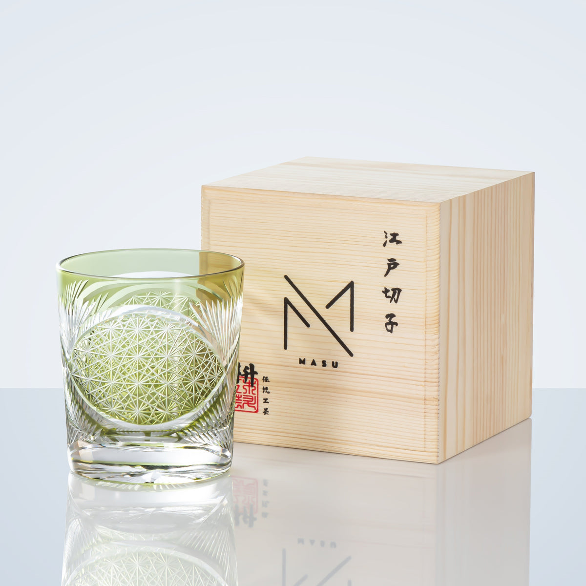 Japanese Cut Crystal Whisky Tumbler with Gift Box | Traditional Etched Pattern | Amber Colored Spirit Glass for Bourbon & Scotch | Artisan B