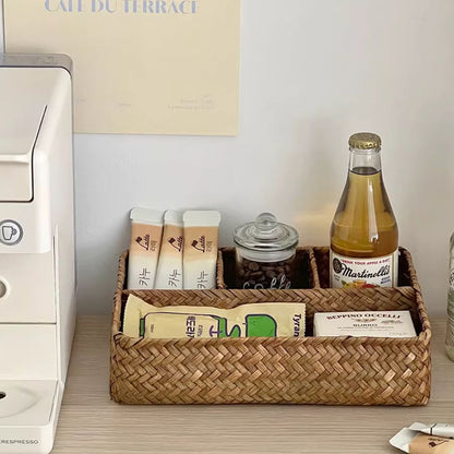 Nexa Wicker Storage Basket - Handwoven Natural, Multi-Compartment Organizer