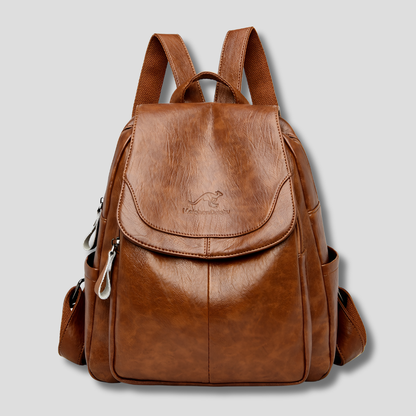 Women's Textured Leather Backpack with Security Features for Work, Travel & Daily Use