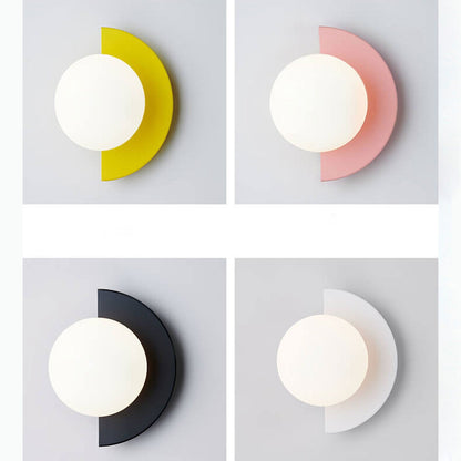 Half-Sphere Glass Wall Sconce with Colored Shade | Iron Mount LED Compatible Hardwired Fixture for Bedroom Living Room Hallway | G9 Base