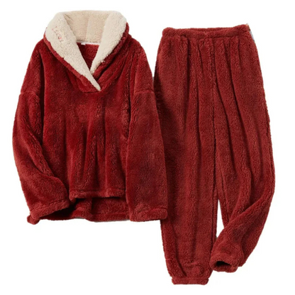Women's Fleece Pajama Set 2-Piece Long Sleeve Top & Pants for Winter Sleepwear Loungewear Cozy Nights