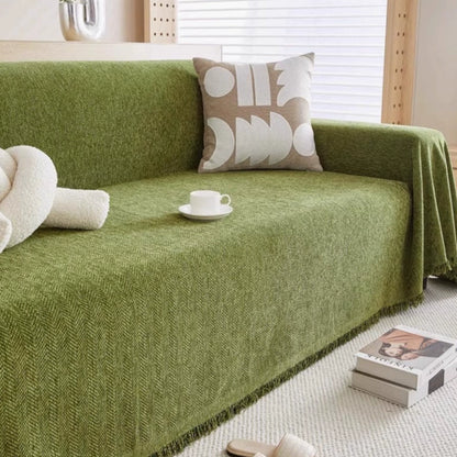 Chenille Sofa Throw with Tassels – Water-Resistant Pet-Friendly Furniture Protector for Couch, Loveseat & Chair