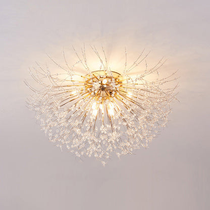 Lámpara de techo de montaje empotrado con diseño de diente de león de cristal: accesorio de 16 pulgadas en dorado y plateado para dormitorio, pasillo y baño