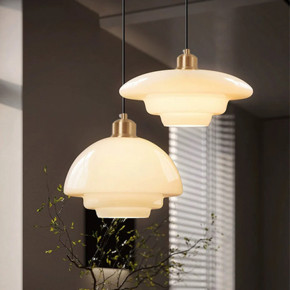 Adjustable Drop Ceiling Light with Cream Glass Shade and Gold Finish for Dining Room Kitchen Island Counter 47 in Cord E27 Socket Modern Far