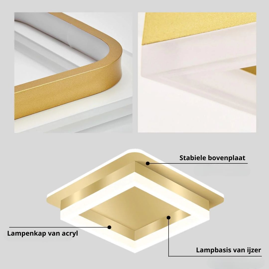 Flush Mount LED Light Fixture Square Layered Design 1920 Lumens for Bedroom Hallway Living Room Kitchen Den Black Gold Finish Contemporary M