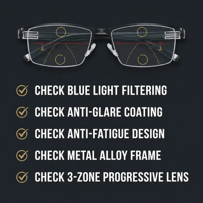 Progressive Reading Glasses with Blue Light Filter & Anti-Glare Coating for Screen Use, Books & Distance Vision | Multifocal Polycarbonate L