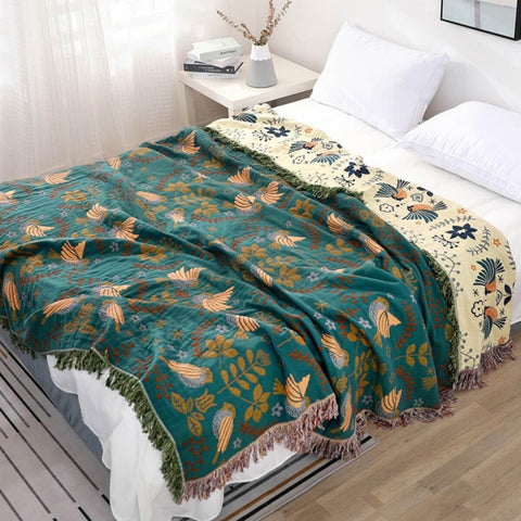 Manta con diseño de aves escandinavas | Diseño reversible para un confort acogedor | Un toque elegante para cualquier habitación