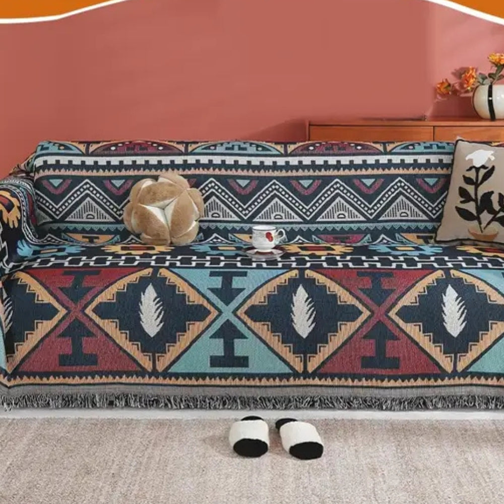 Azen Sofa Cover - Microfiber Blend, Bohemian Aztec Design