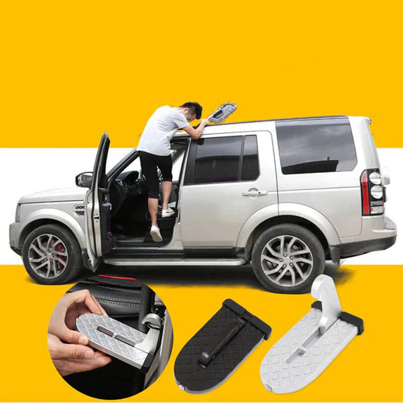 Rooftop Access Step with Emergency Glass Breaker for SUVs, Trucks & Jeeps – Foldable Aluminum Car Door Latch Hook Footstep with Protective