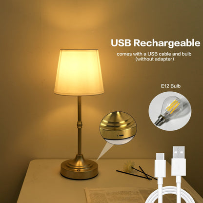 Touch-Dimming Portable Table Lamp with Rechargeable Battery for Bedroom Nightstand Living Room Desk | USB Powered Metal Accent Light