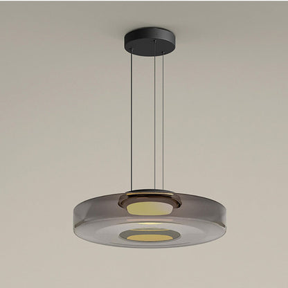 Tiered Glass Hanging Fixture 18 in Amber with Integrated LED for Island Kitchens Dining Areas Living Spaces Modern Minimalist Bauhaus-Inspir