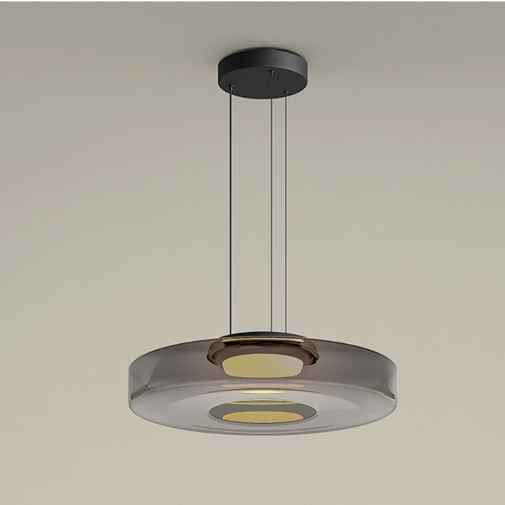Layered Glass Dome Hanging Lamp 18 in Smoky Gray LED for Kitchen Island Dining Room Ceiling Fixture Adjustable Cord Modern Minimalist Style