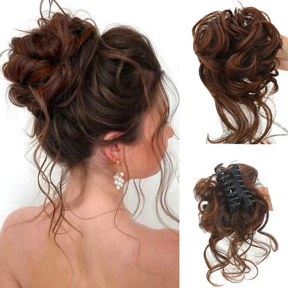 Clip-In Messy Bun Hairpiece with Curls – Synthetic Hair Extension for Instant Updo Volume and Texture