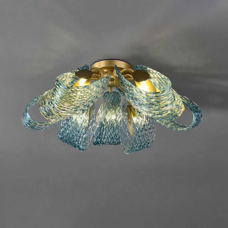 19-Light Glass Ceiling Fixture with Peacock Art Design for Dining Rooms & Large Spaces