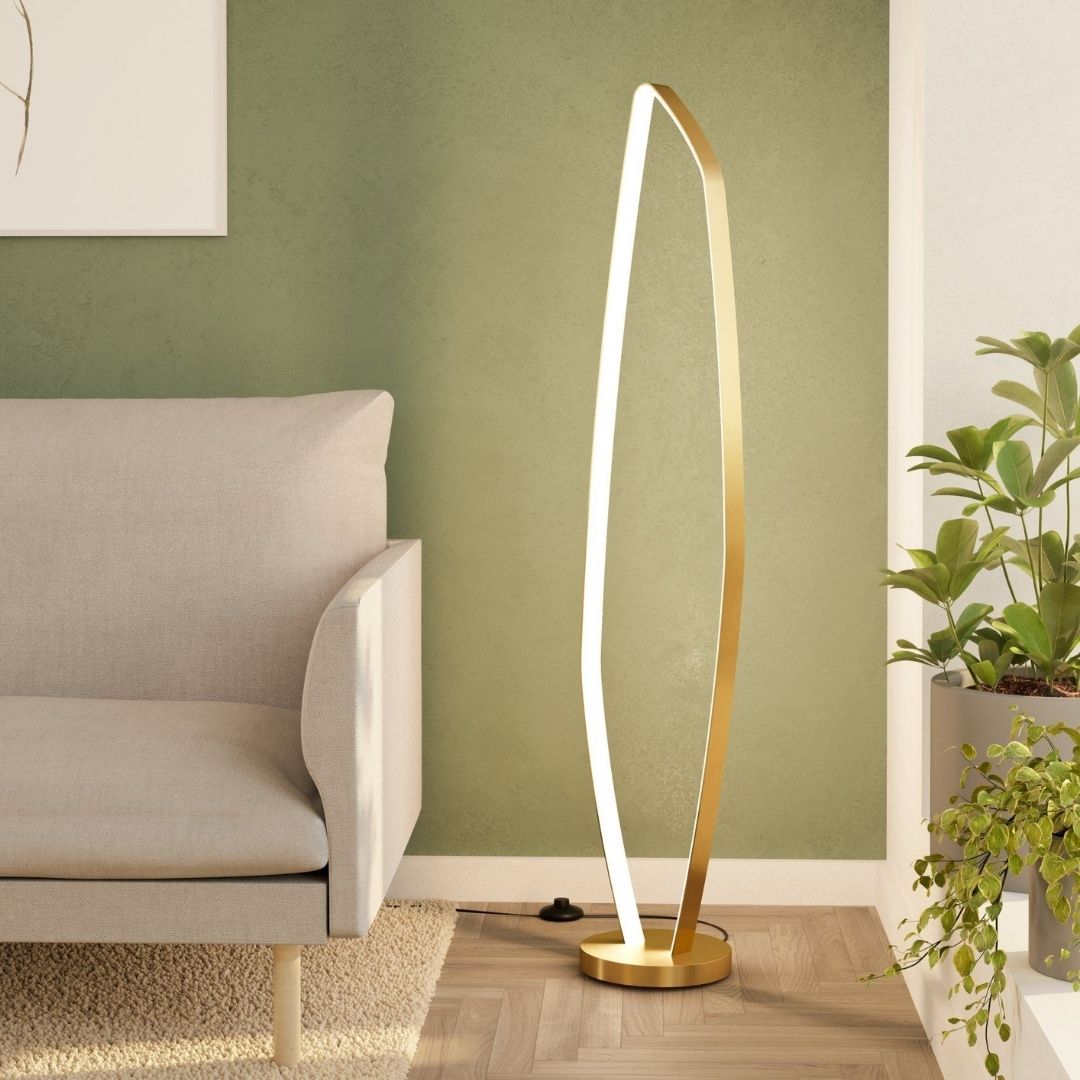 Lámpara de pie LED elegante | Diseño moderno en latón con forma orgánica | Luz blanca cálida para un ambiente acogedor en la sala de estar