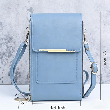 Touchscreen Crossbody Phone Wallet with RFID Blocking for Cards & Cash – Waterproof PU Leather Mini Purse Holds 6.7 in Smartphones