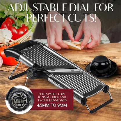 Adjustable Vegetable Slicer with 6 Thickness Settings & Safety Guard for Potatoes, Cucumbers, Carrots