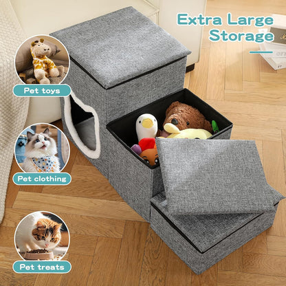 Pet Haven | Escaleras antideslizantes de 3 peldaños para perros con almacenamiento | Fácil acceso para perros pequeños y gatos