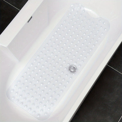 Anti-Slip Shower Floor Mat 40 × 16 Inches Gray PVC Tub Liner with Drainage Holes and Suction Grips for Wet Surfaces