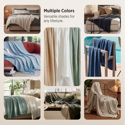 Cozy Haven | 100% Cotton Queen Blanket with Cooling Waffle Weave | Soft & Breathable for Summer Comfort