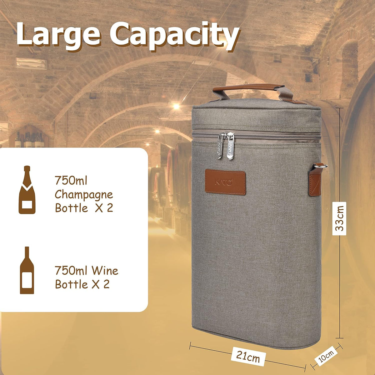 Bolsa térmica para vino con diseño acolchado | Enfriador a prueba de fugas para viajes y fiestas