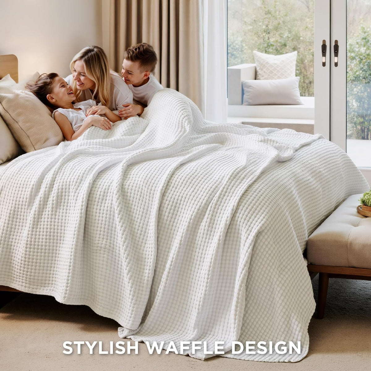 Cozy Haven | Manta de nido de abeja refrescante para cama queen, de algodón y bambú ligero | Manta de verano suave para personas calurosas