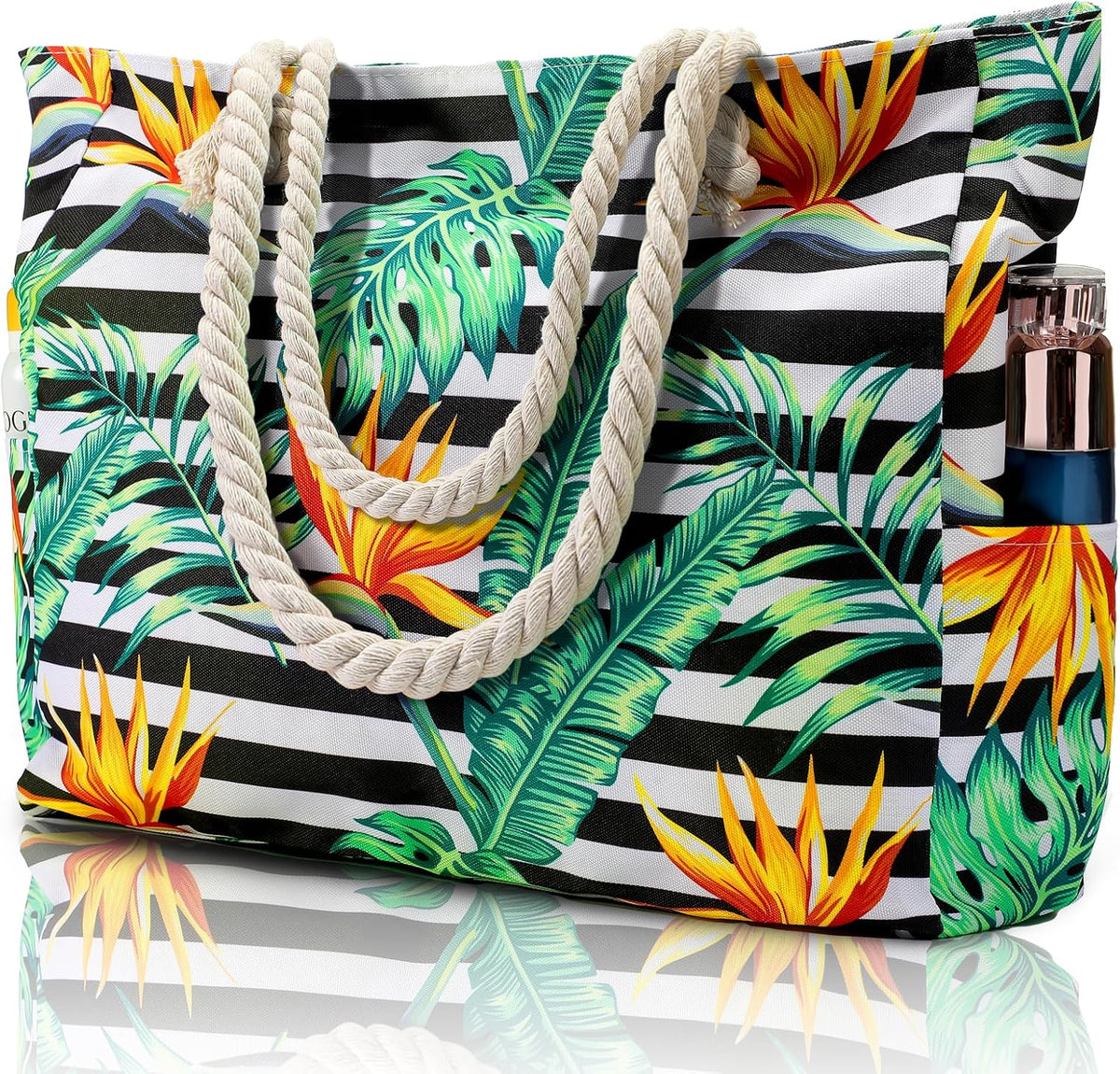 Zippered Canvas Beach Bag for Women – Waterproof Tote with Pockets for Pool, Travel & Everyday Errands – Sand-Resistant Shoulder Carryall