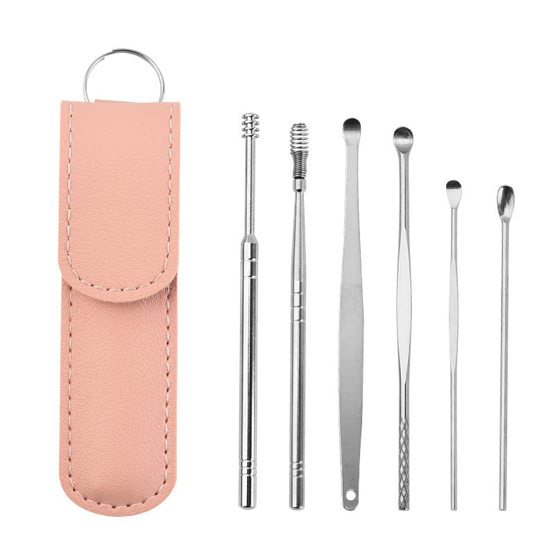 Stainless Steel Ear Cleaning Tool Set 6-Piece Reusable Earwax Removal Tools with Storage Case for Adults Kids Safe Effective Ear Hygiene
