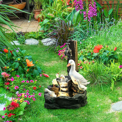 Tabletop Water Fountain with Animal Figurine & Solar LED Light for Patio Garden Balcony Outdoor Decor