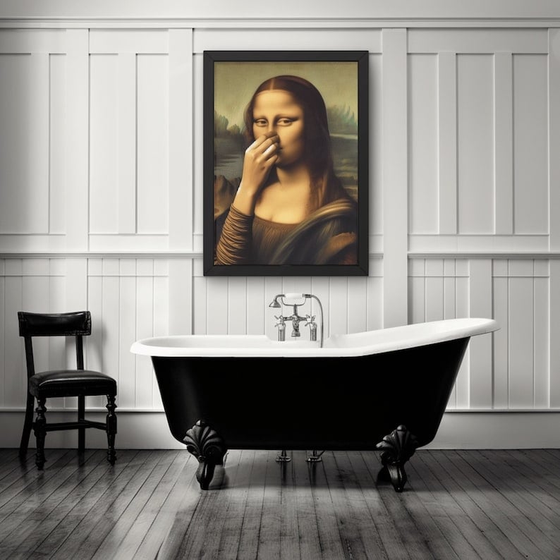 Funny Renaissance Bathroom Canvas Wall Art – Moisture-Resistant Stretched Print for Powder Room & Toilet Decor
