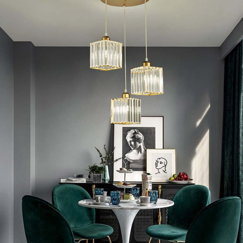 Modern Metal & Glass Pendant Light – Adjustable Cord – Black or Gold Finish for Dining Room & Living Room