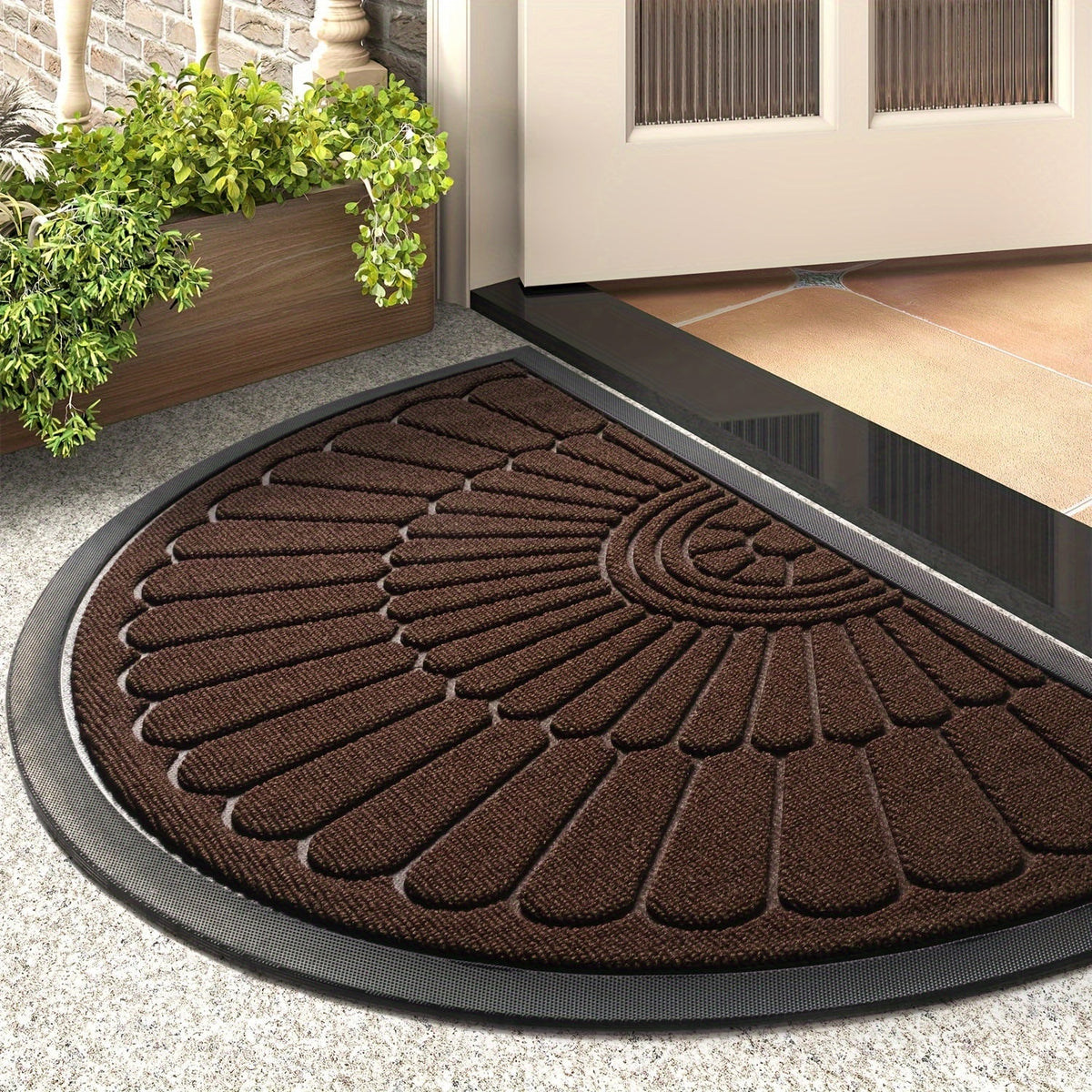 Semicircle Rubber Doormat for Entryway – Nonslip Indoor Outdoor Trap Mat for Shoes – Mudroom Floor Protection – Front Door Welcome Mat