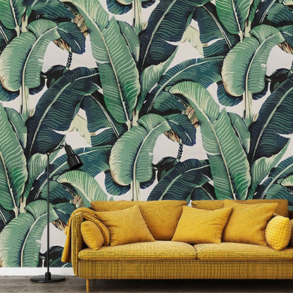 Tropical Banana Leaf Wall Mural Decal Peel and Stick Removable Wallpaper for Living Room Bedroom Kitchen Custom Size Green Plant Wall