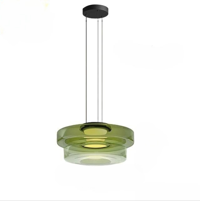 Tiered Glass Hanging Fixture 12 in Amber for Dining Tables Kitchen Islands Contemporary Statement Overhead Illumination