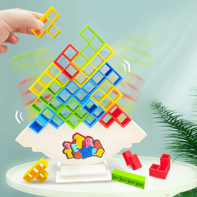 Stacking Block Balance Game with Tetris-Style Pieces for Family Game Night, Party Entertainment & Skill Building