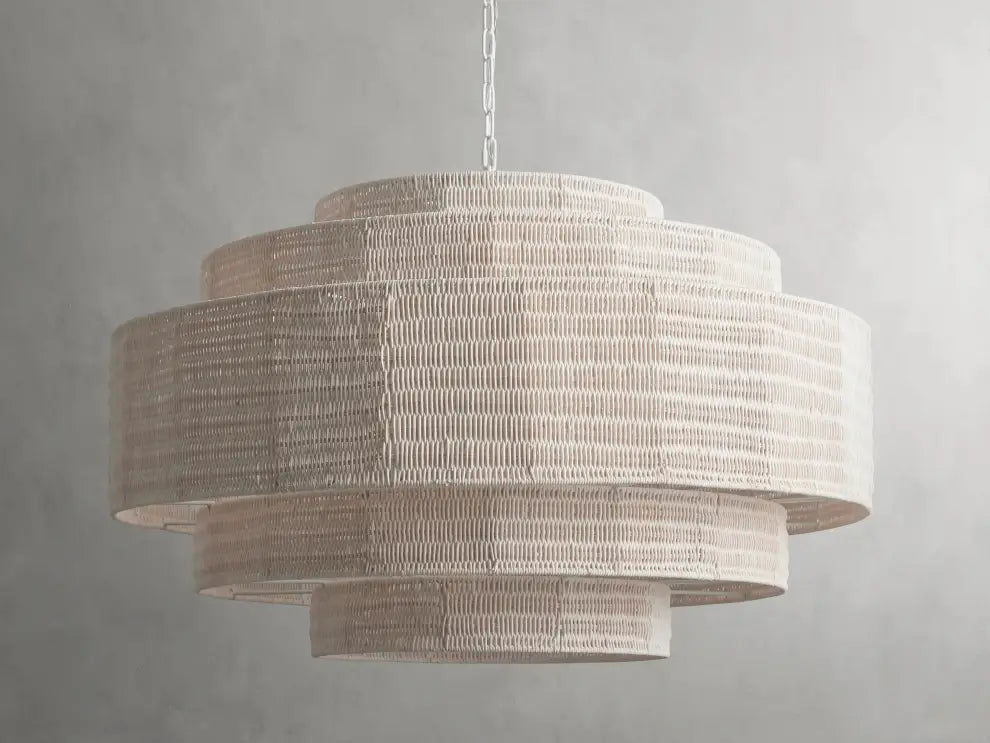 Woven Rattan Ceiling Chandelier with Layered Dome Shade – 28 or 40 Inch Natural Boho Pendant Light for Dining Room, Bedroom, Living Room