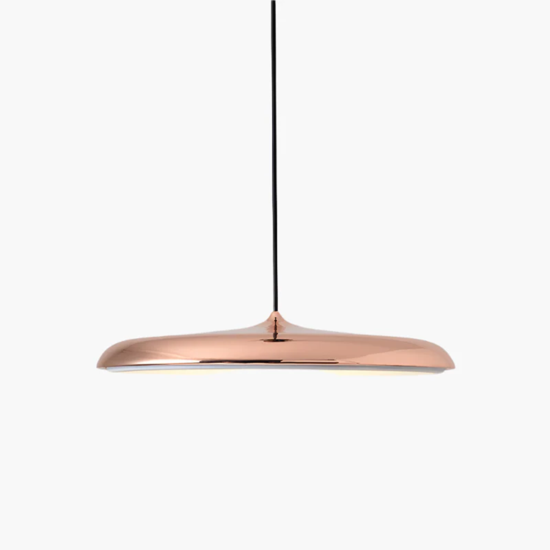 Lámpara colgante LED redonda de metal y acrílico – Luz colgante azul de 16 pulgadas para comedor, isla de cocina, dormitorio – Diseño minimalista moderno