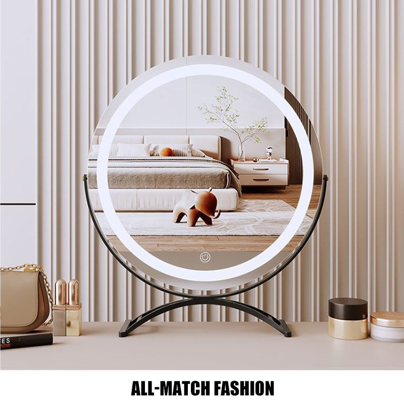 Rechargeable Lighted Vanity Mirror 16 Inch Round Tabletop Mirror with Adjustable LED Brightness Dimmable 360 Rotation for Makeup Skincare Be